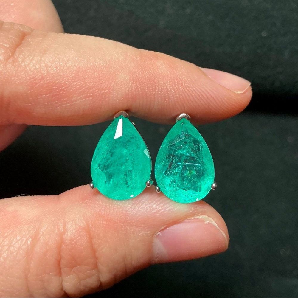 Paraiba Tourmaline Earrings Stainless Steel Posts Pearcut Paraiba Earrings